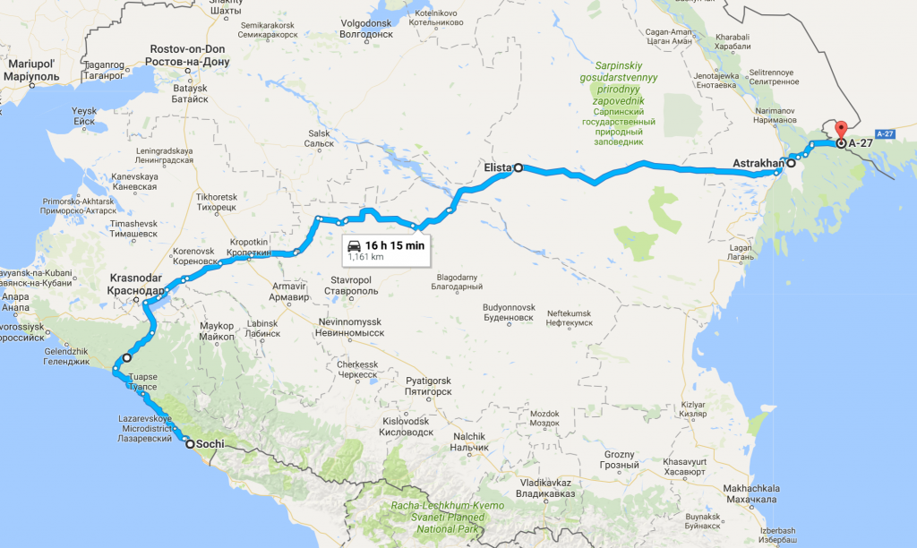 Route from Sochi to Kazakhstan Border